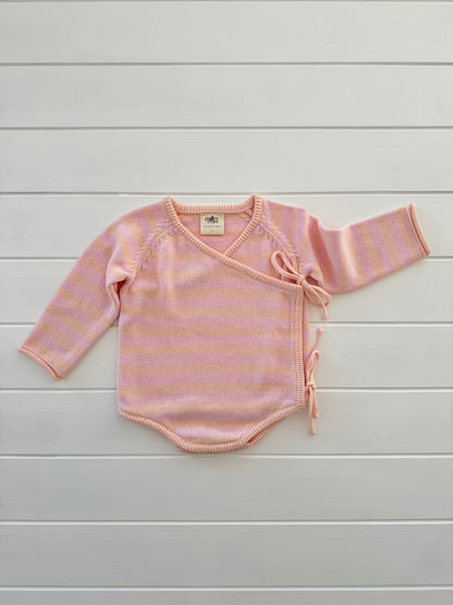 Essential Wrap Romper - pink and peach