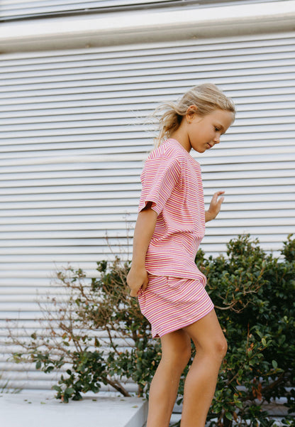 Basics Rib Set - Raspberry stripe