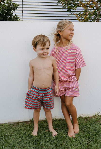 Basics Rib Set - Raspberry stripe