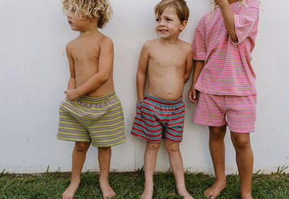 Basics Rib Set - Raspberry stripe