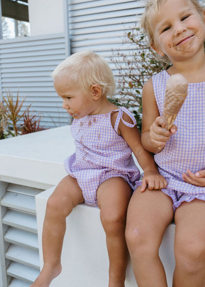 Lola Romper - Lilac gingham