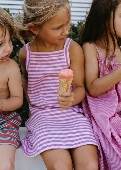 Bobbi Rib Dress - Orchid stripe