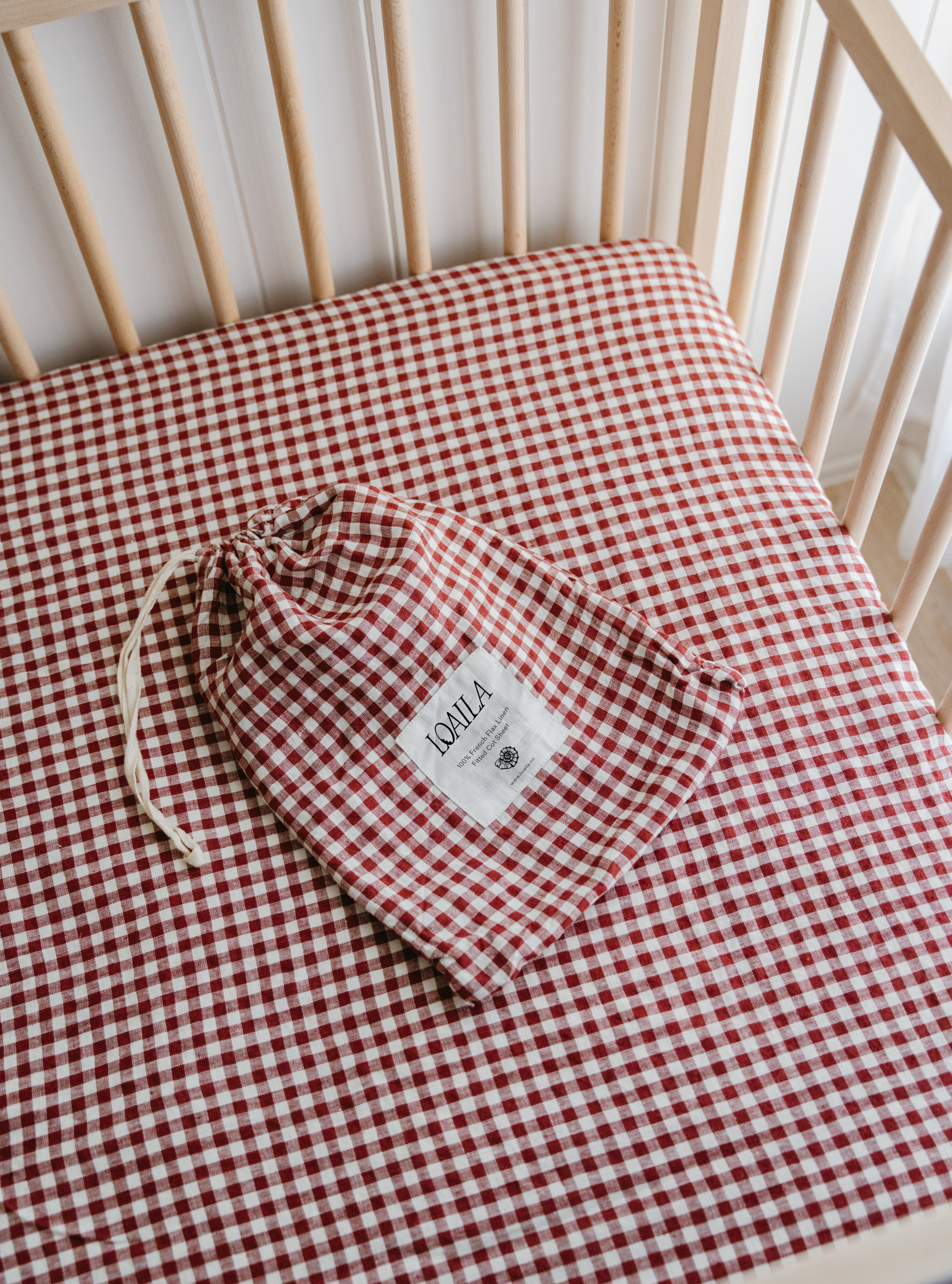 Mulberry Gingham Linen Cot Sheet