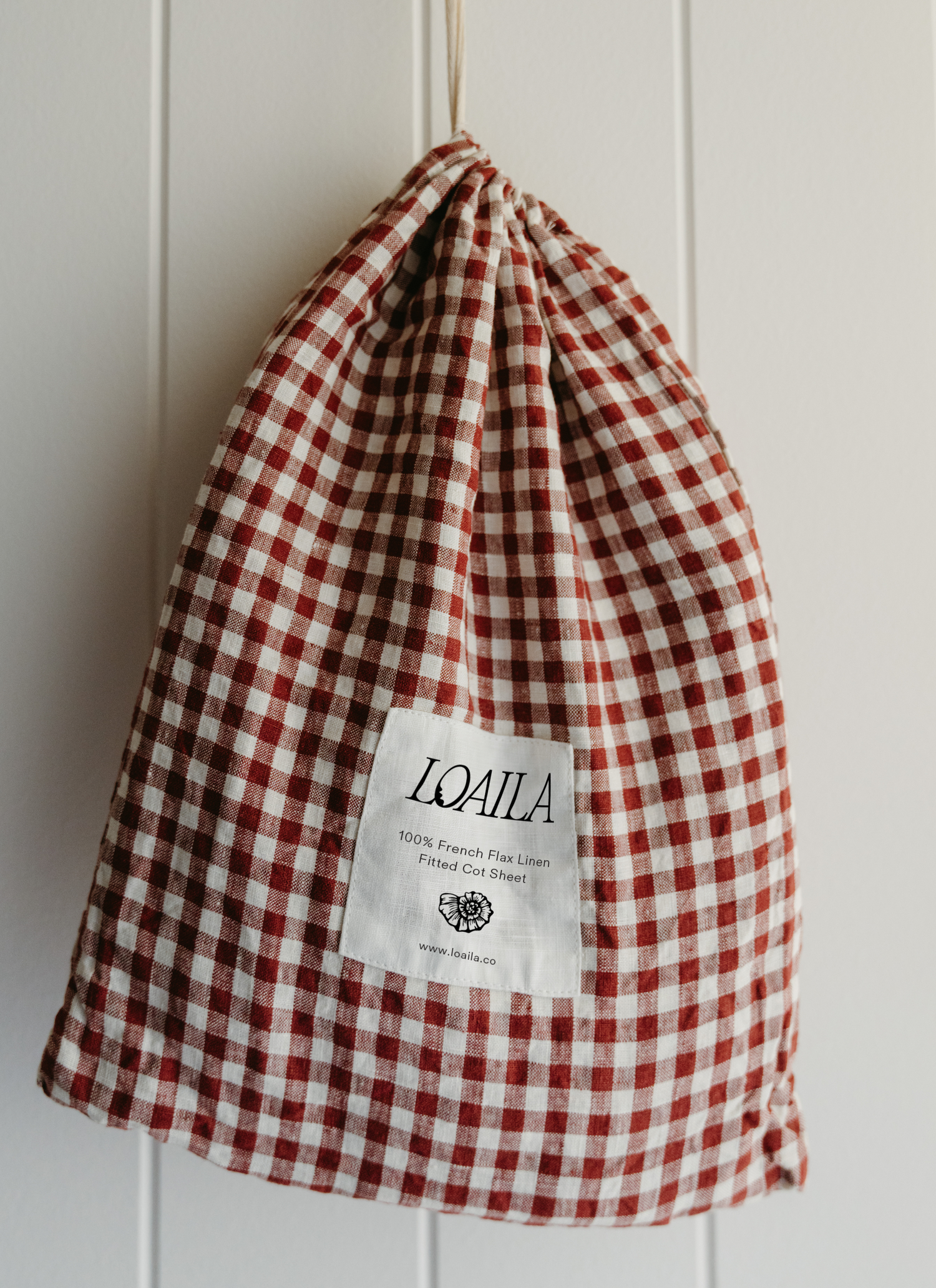 Mulberry Gingham Linen Cot Sheet