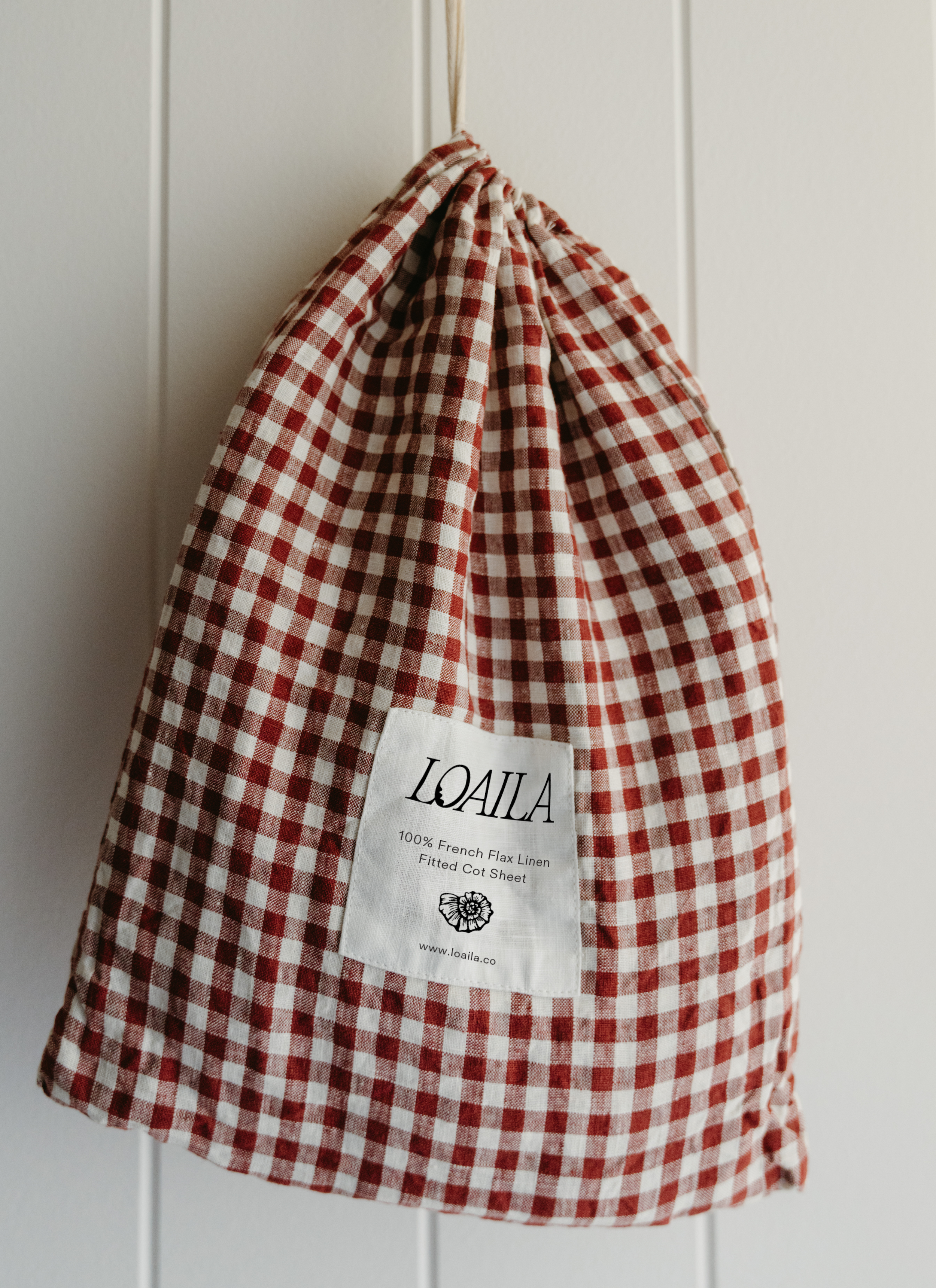 Mulberry Gingham Linen Cot Sheet