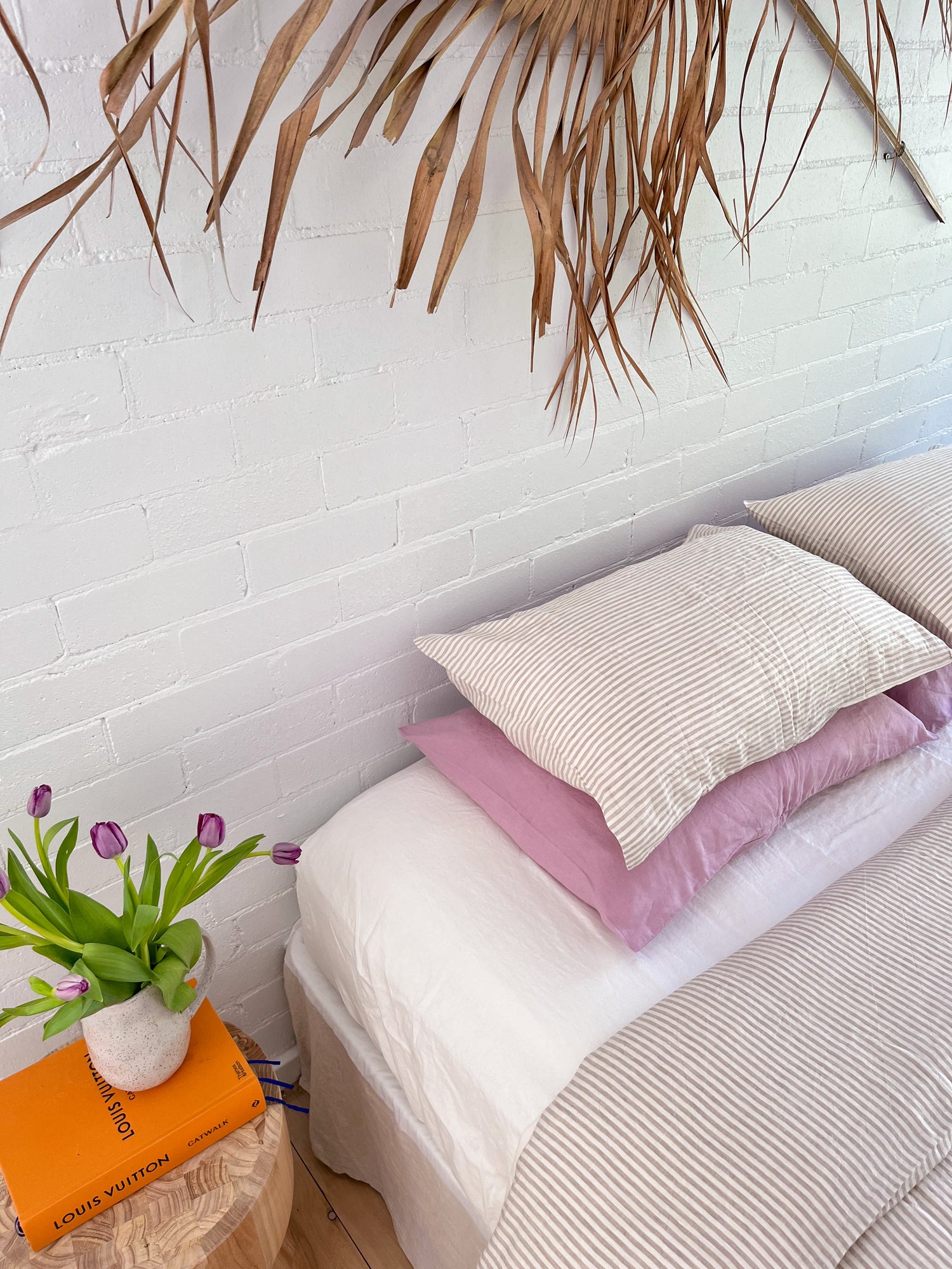 Beige Stripe Linen Pillow Slip