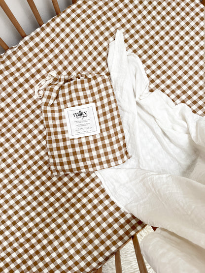 Coco Gingham Linen Cot Sheet