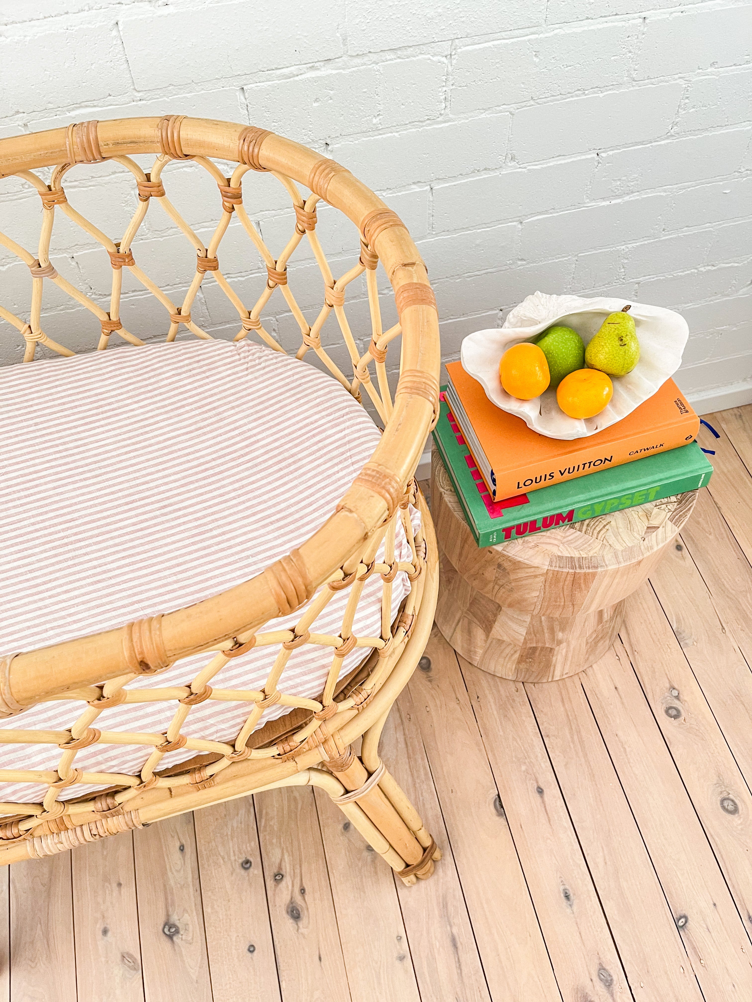 Pink Stripe Linen Bassinet Sheet